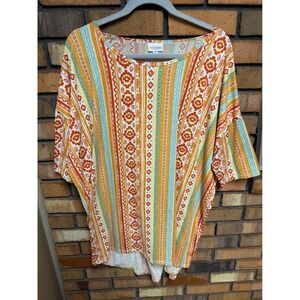 LuLaRoe Irma Orange Yellow Tribal Stripe Top